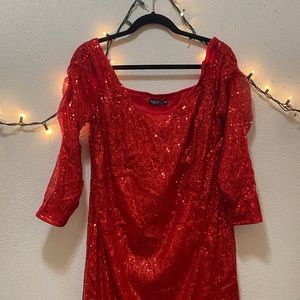 Festive Red Long Sleeve Dress